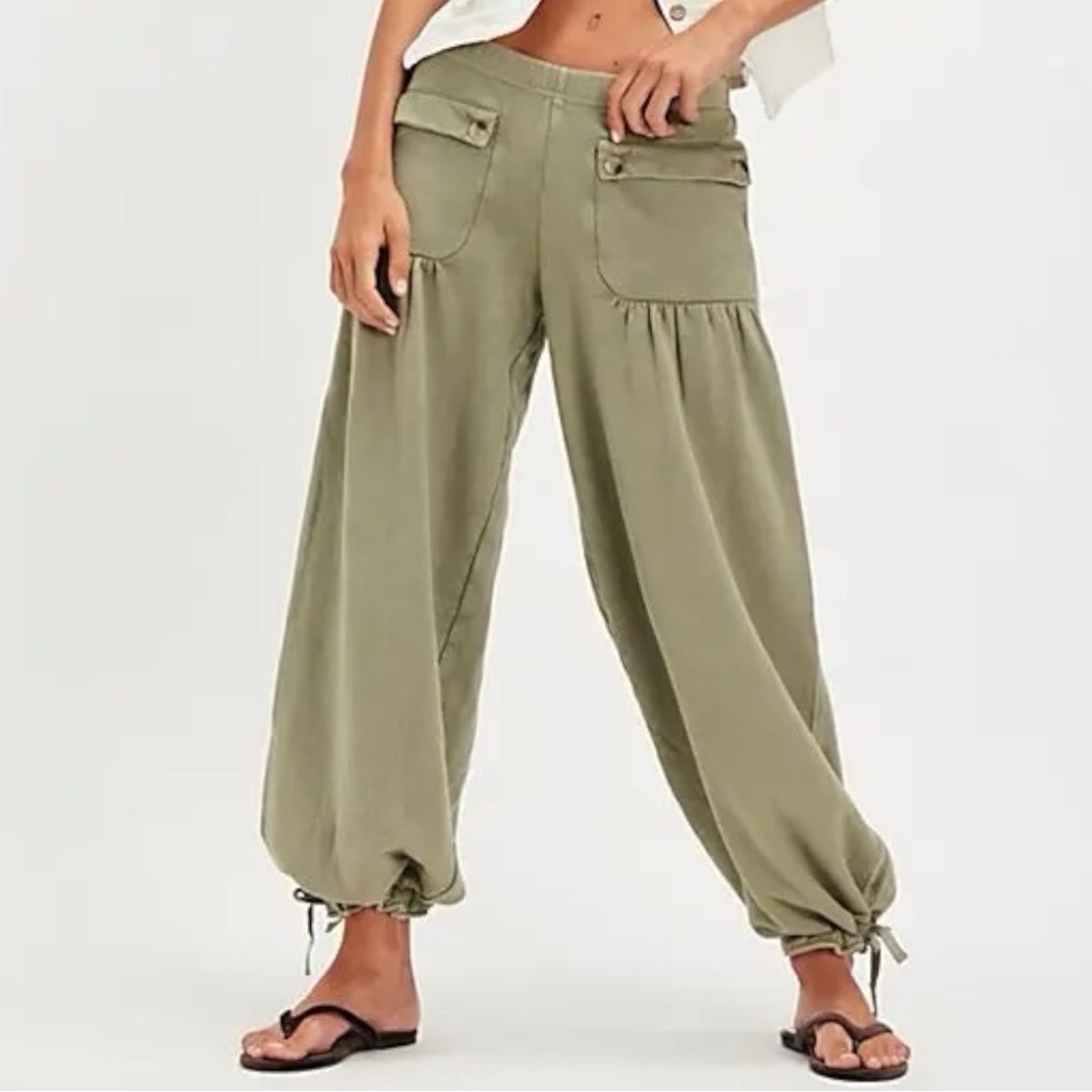 Free People FP One Bohemian Wide Leg Barrel Arden Knit Pants Sage Green Large - Picture 5 of 13